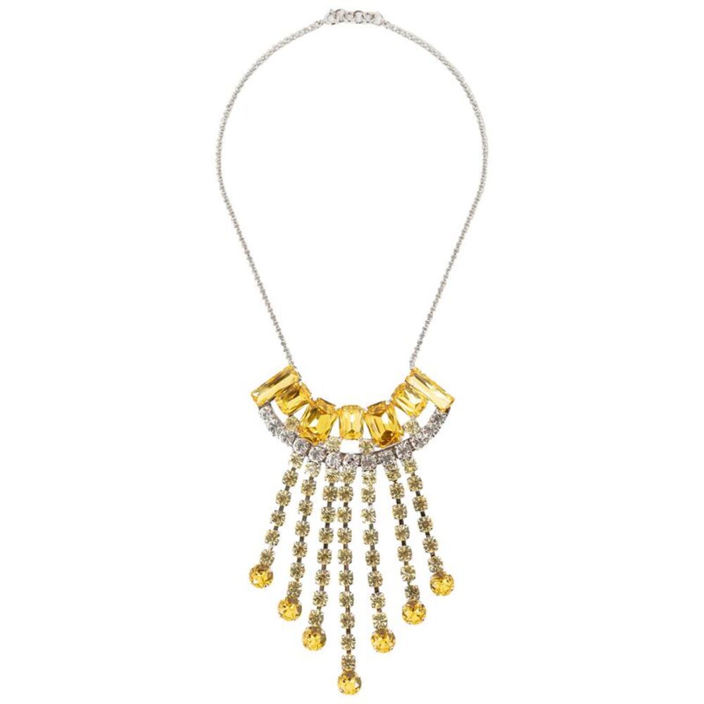 Statement Brass Necklace With Strass Charms Women